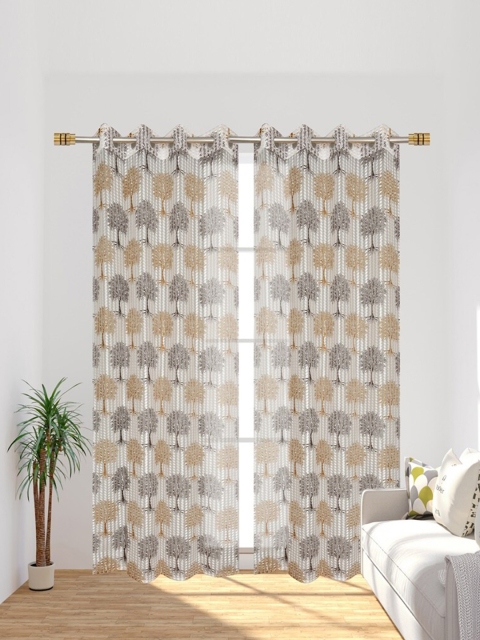 

Molly & Michel White & Brown Set of 2 Ethnic Motifs Sheer Door Curtains
