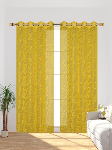 

Molly & Michel Yellow Set of 2 Floral Sheer Door Curtain