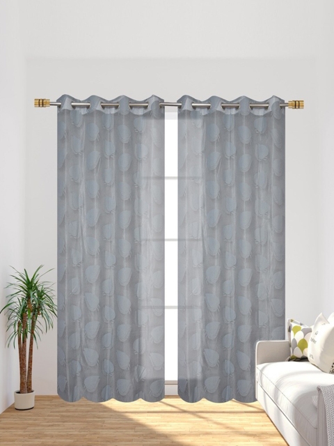 

Molly & Michel Grey Set of 2 Ethnic Motifs Sheer Long Door Curtains