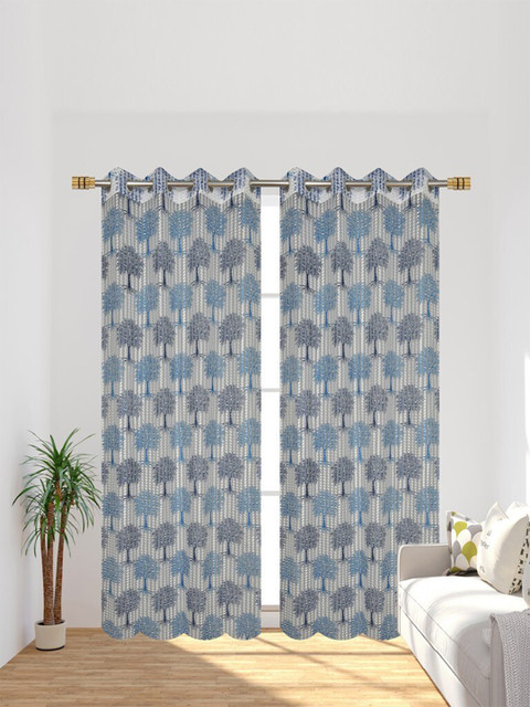 

Molly & Michel Turquoise Blue & Grey Set of 2 Ethnic Motifs Sheer Door Curtains