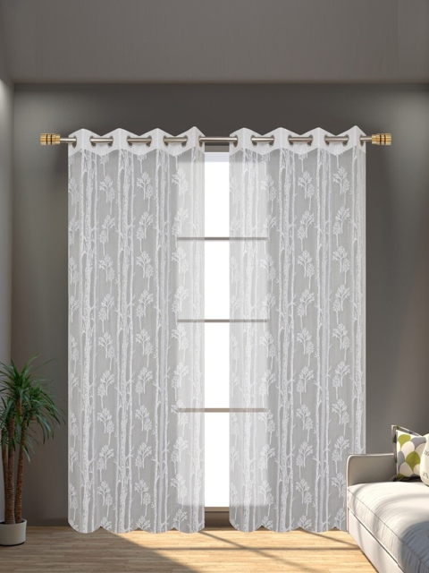 

Molly & Michel White Set of 2 Floral Sheer Long Door Curtains