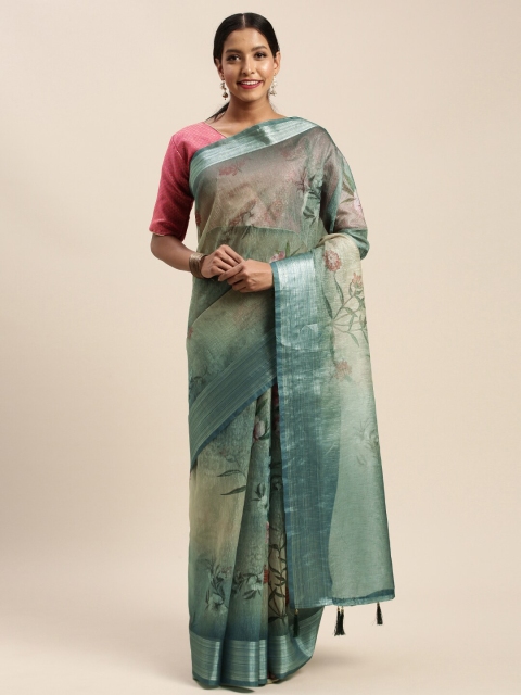 

Mitera Green & Pink Floral Silk Blend Saree