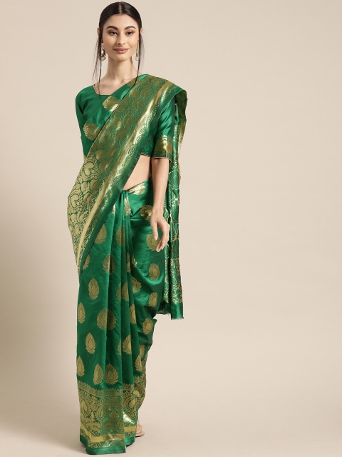 

Mitera Green & Silver-Toned Ethnic Motifs Silk Blend Banarasi Saree