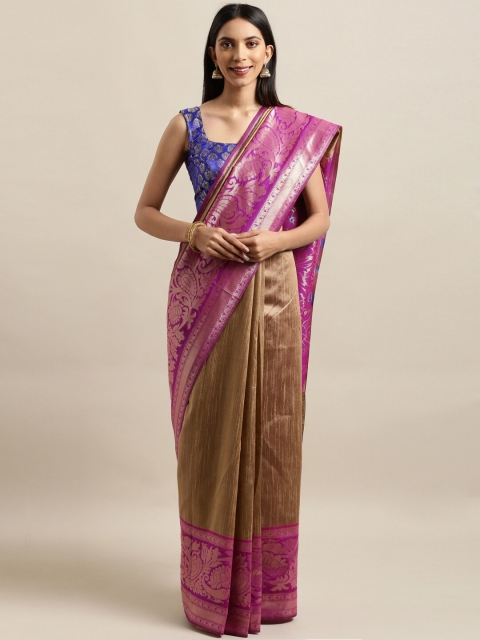 

Mitera Beige & Purple Woven Design Zari Silk Blend Banarasi Saree