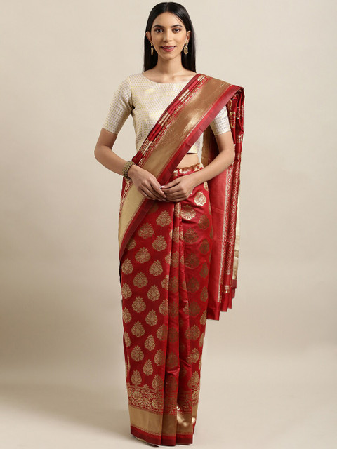 

Mitera Red Woven Design Zari Silk Blend Banarasi Saree
