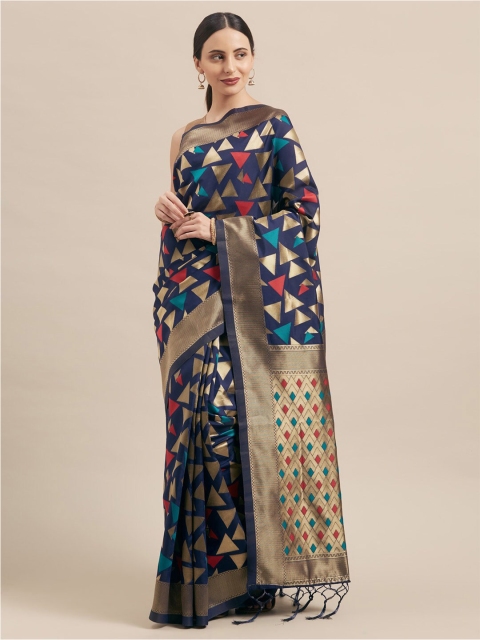 

Mitera Navy Blue & Golden Zari Silk Blend Banarasi Saree