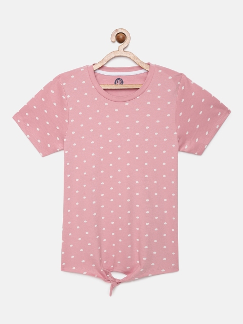 

YK Girls Pink & White Polka Dots Printed T-shirt