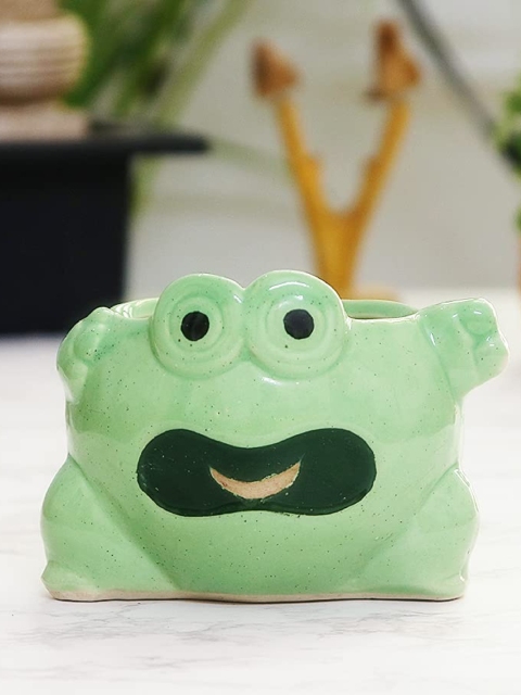 

Leafy Tales Green Solid Frog-Shaped Ceramic Planter
