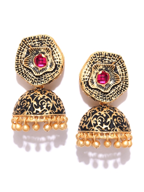 

PANASH Magenta Gold-Plated Stone-Studded Jhumkas