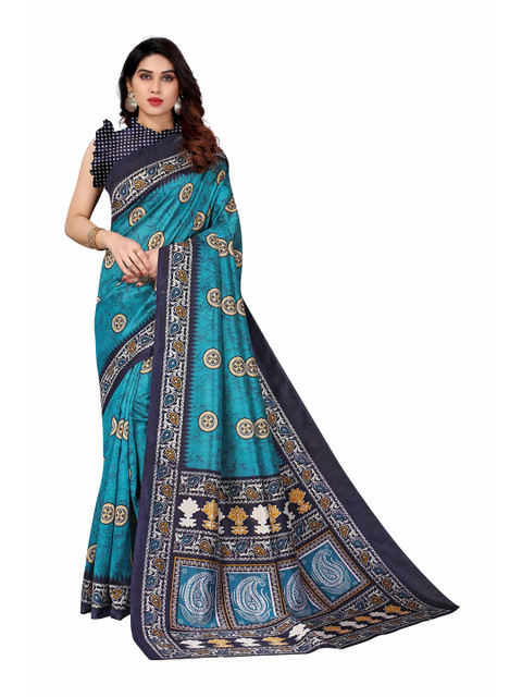 

AADVIKA Green & Blue Ethnic Motifs Art Silk Mysore Silk Saree