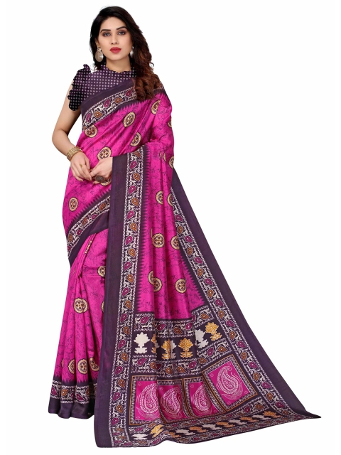 

AADVIKA Pink & Purple Ethnic Motifs Art Silk Mysore Silk Saree