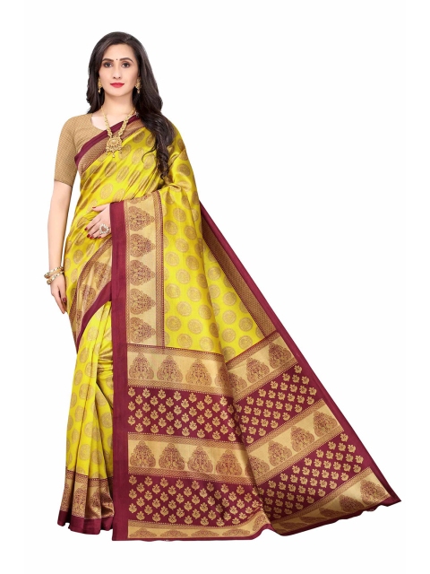 

AADVIKA Women Yellow Floral Printed Mysore Silk Saree