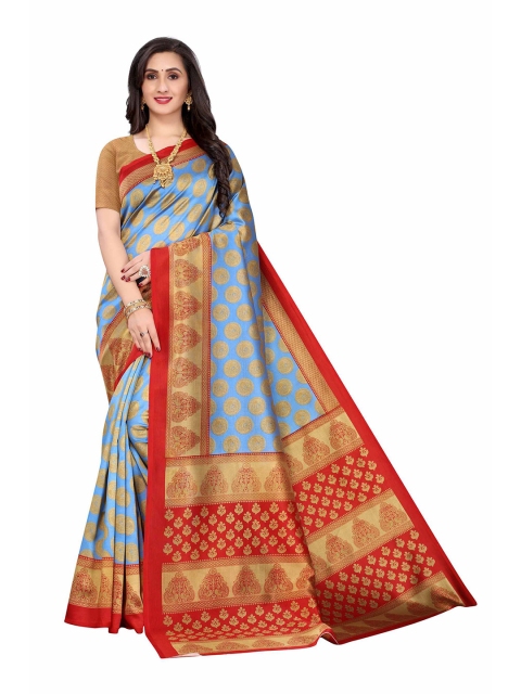 

AADVIKA Grey & Red Ethnic Motifs Zari Art Silk Mysore Silk Saree