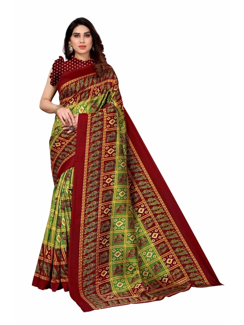 

AADVIKA Red & Green Ethnic Motifs Art Silk Mysore Silk Saree