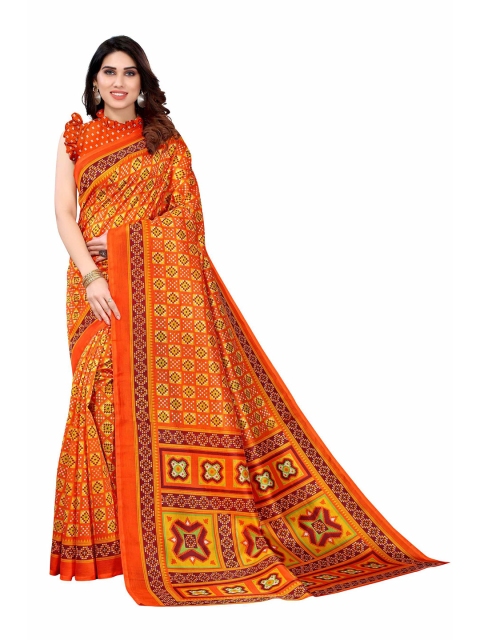 

AADVIKA Orange Art Silk Ready to Wear Mysore Silk Saree