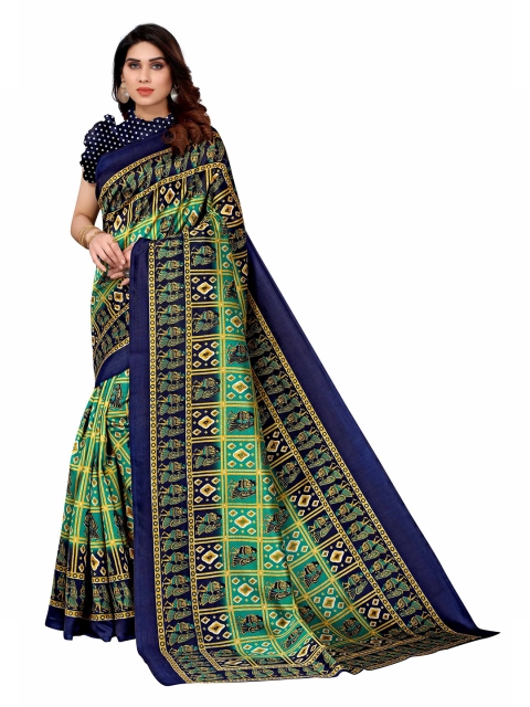 

AADVIKA Green & Blue Ethnic Motifs Mysore Silk Saree