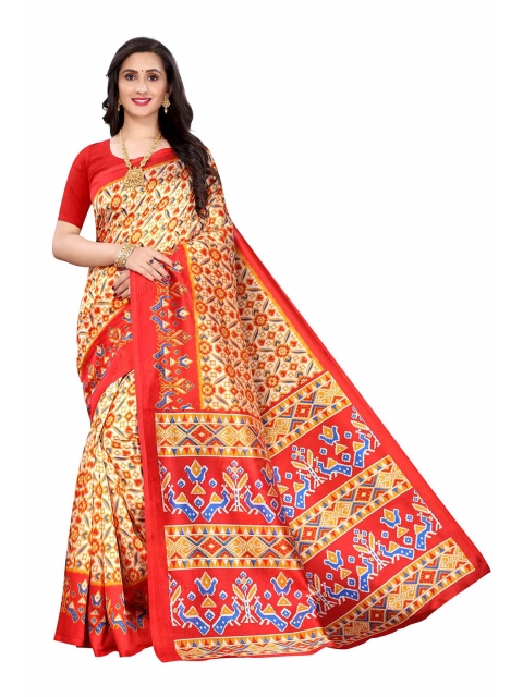 

AADVIKA Brown & Orange Floral Art Silk Mysore Silk Saree