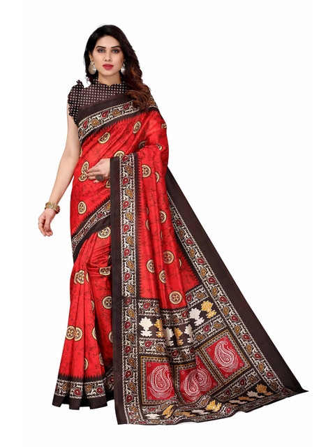 

AADVIKA Red & Black Ethnic Motifs Art Silk Mysore Silk Saree