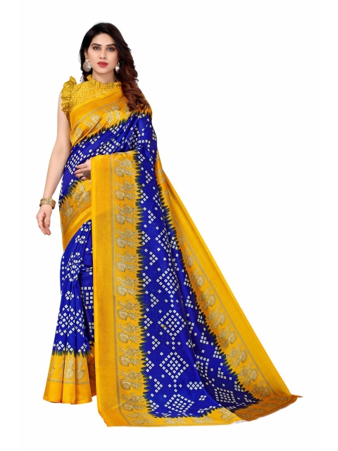 

AADVIKA Yellow & Blue Art Silk Mysore Silk Saree