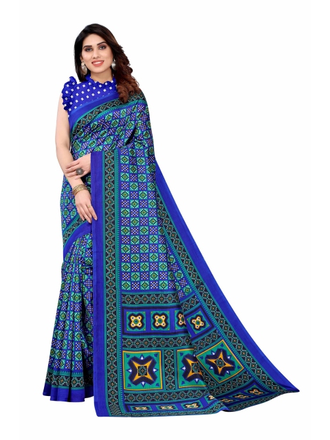 

AADVIKA Blue & Green Ethnic Motifs Mysore Silk Saree