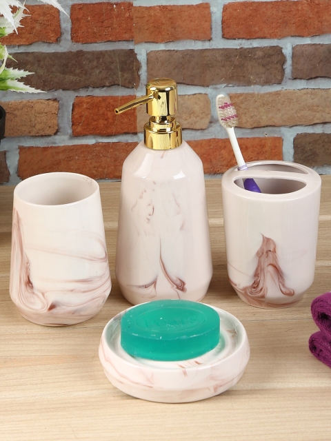 

House Of Accessories Set Of 4 Pink & White Solid Bathroom Accessories