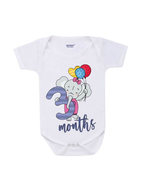 

KNITROOT Kids White & Blue 3 Months Bodysuit