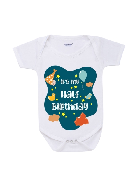 

KNITROOT Kids White & Green Its Half Birthday Bodysuit