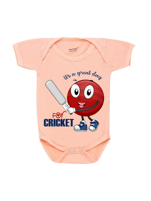 

KNITROOT Kids Peach & Red For Cricket Bodysuit
