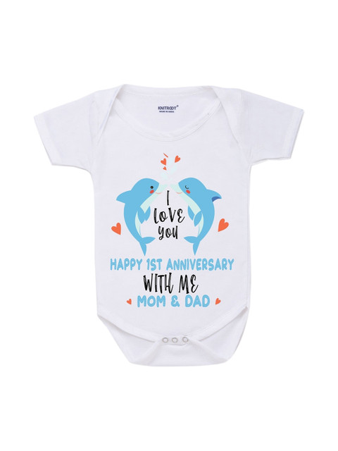 

KNITROOT Infants White Printed Cotton Bodysuit
