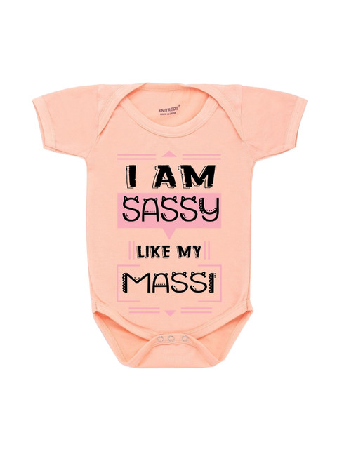 

KNITROOT Infant Kids Peach-Coloured Printed Cotton Bodysuit