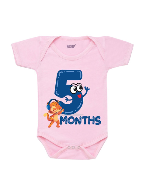 

KNITROOT Kids Pink & Blue Printed Cotton Bodysuit
