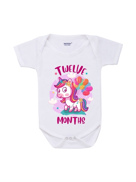 KNITROOT Infant Kids White Twelve Month Printed Cotton Bodysuit