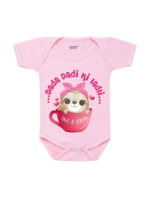 

KNITROOT Infant Kids Pink Printed Cotton Bodysuits