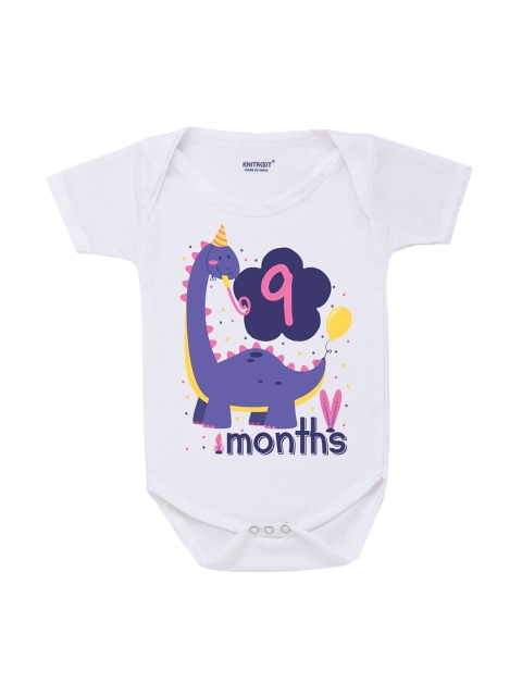 

KNITROOT Kids White & Purple Printed Cotton Bodysuit
