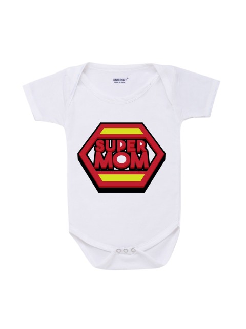 

KNITROOT Infant Kids White Printed Cotton Bodysuit