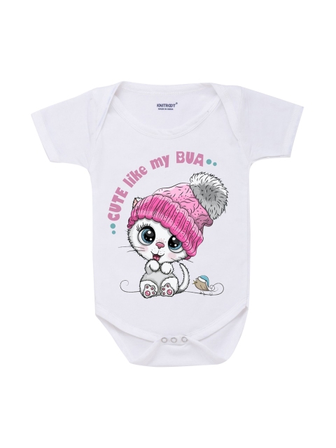 

KNITROOT Kids White & Pink Printed Cotton Bodysuit