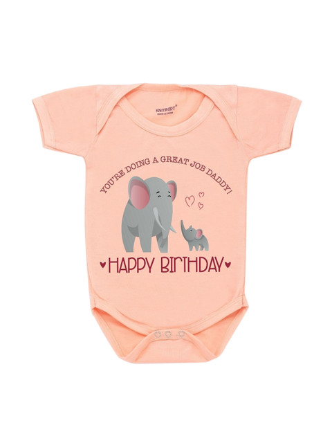 

KNITROOT Infant Kids Peach-Coloured Great Job Daddy Printed Cotton Bodysuit