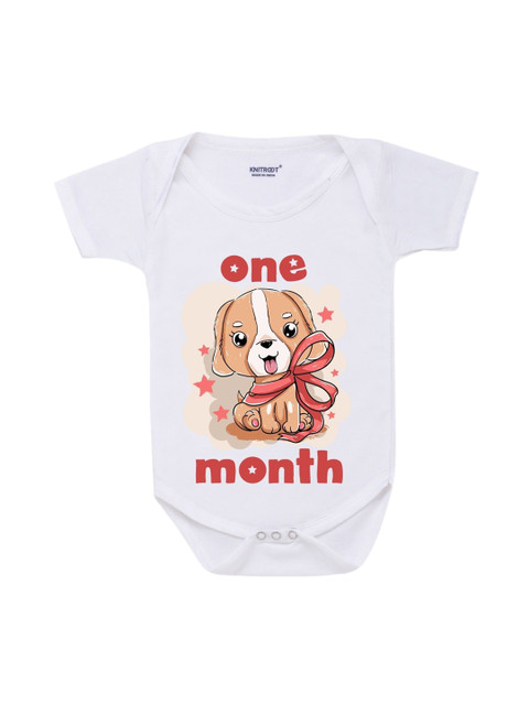 

KNITROOT Infant Kids White Printed Cotton Bodysuits