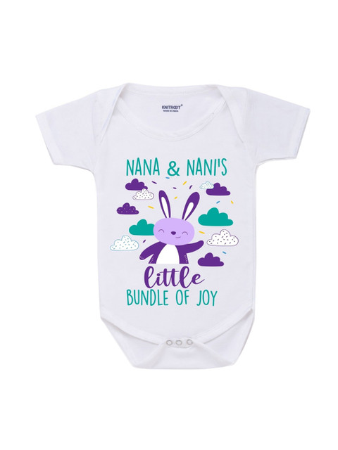 

KNITROOT Kids White & Purple Printed Cotton Bodysuit