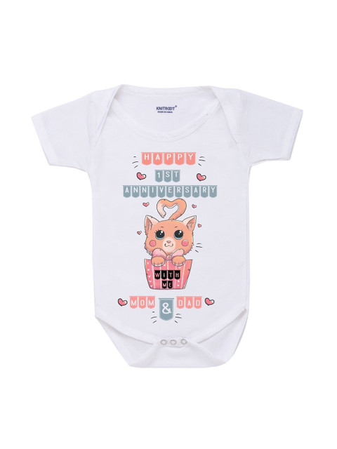 

KNITROOT Infants White Printed Cotton Bodysuit