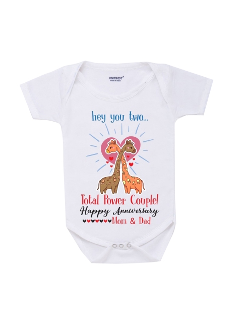 

KNITROOT Infant Kids White Printed Cotton Bodysuit