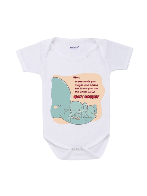 

KNITROOT Infant Kids White Printed Cotton Bodysuits