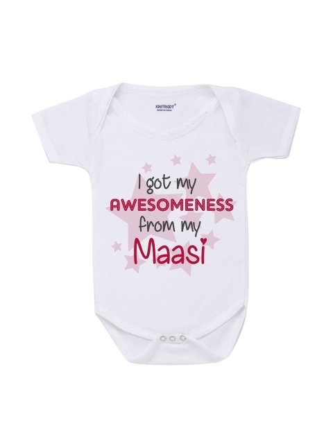 

KNITROOT Kids White & Pink Printed Cotton Bodysuit