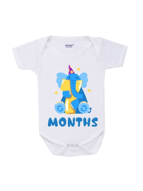 

KNITROOT Infant Kids White Printed Cotton Bodysuit
