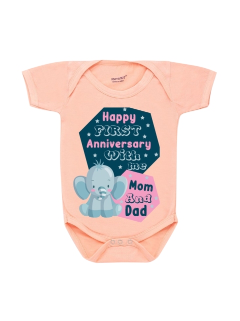 

KNITROOT Infants Peach-Coloured Printed Cotton Bodysuit