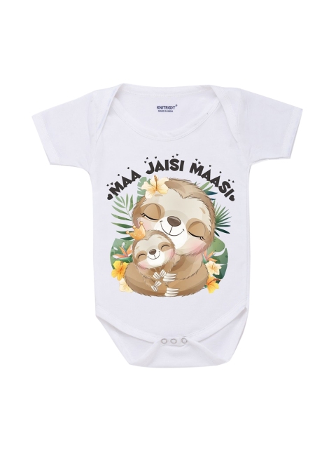 

KNITROOT Infant Kids White Printed Cotton Bodysuit