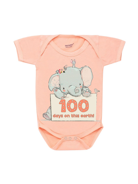 

KNITROOT Infant Kids Peach-Coloured Printed Cotton Bodysuits