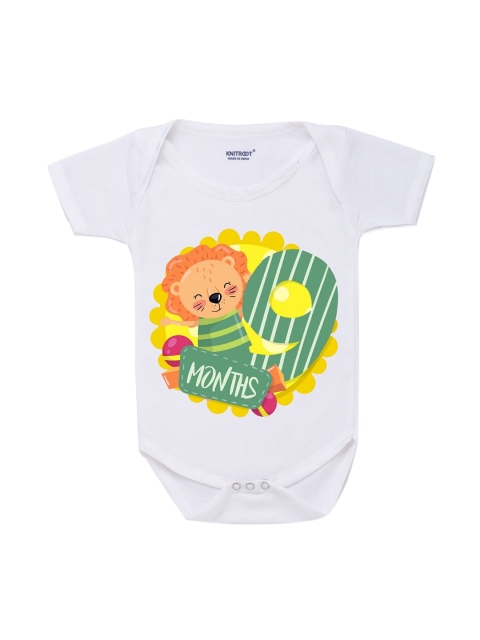 

KNITROOT Infant Kids White Printed Cotton Bodysuit