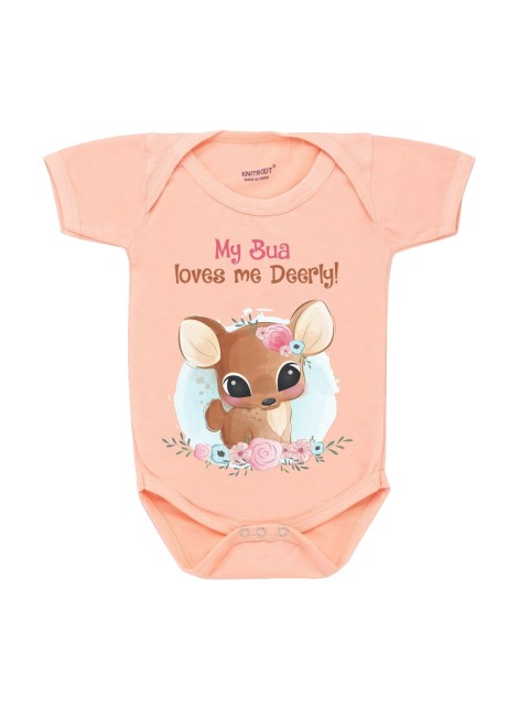 

KNITROOT Infant Kids Peach-Coloured Printed Cotton Bodysuit