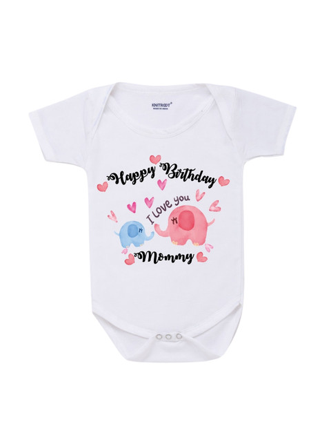 

KNITROOT Infant Kids White Birthday Mommy Printed Cotton Bodysuit